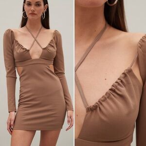 NWT ATOIR The Serpent Strappy Halter Long Sleeve Cutout Mini Dress in Lion US 8